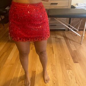 For Love And Lemons Red Sequin Bubble Mini Skirt